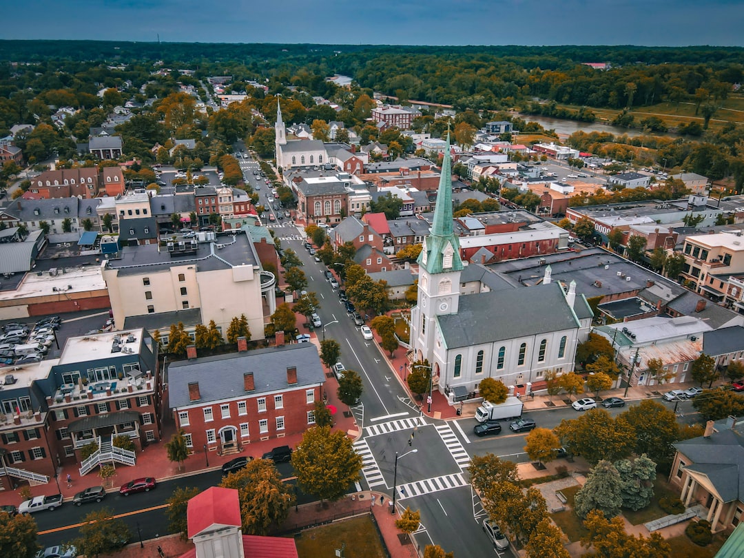 Small town main street in warm daylight