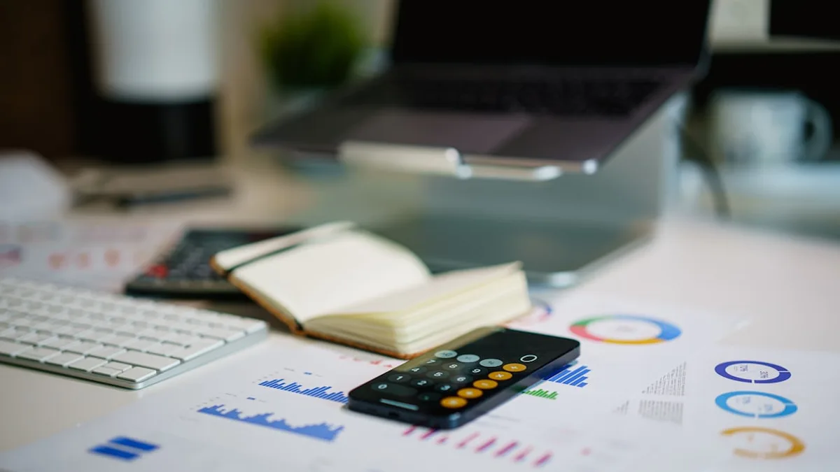 Insurance documents and financial spreadsheet with calculator on a professional desk