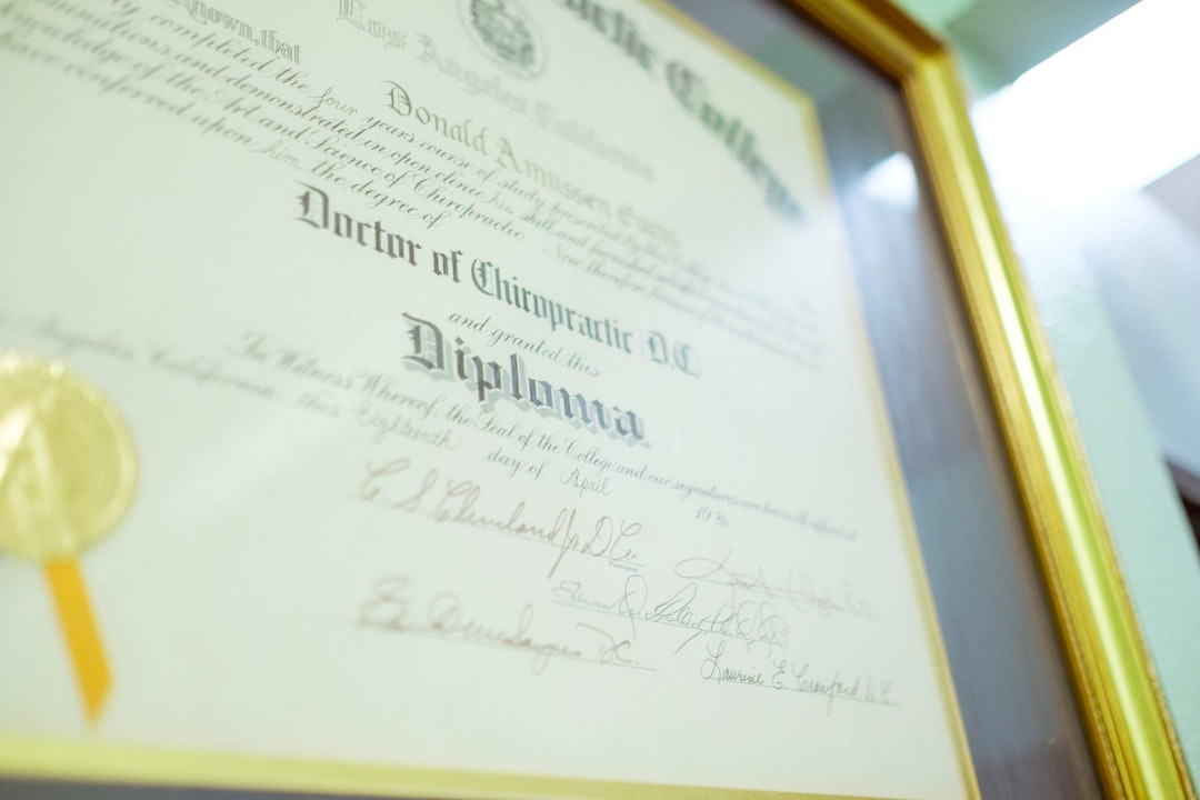 Official professional license certificate in a frame