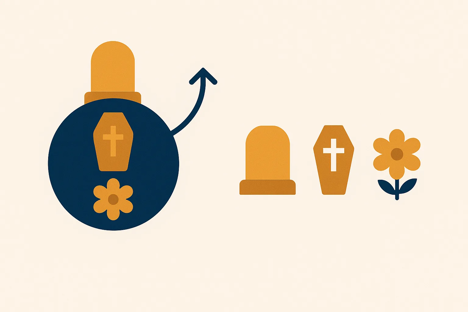 Infographic illustration showing funeral service bundle being separated into individual components
