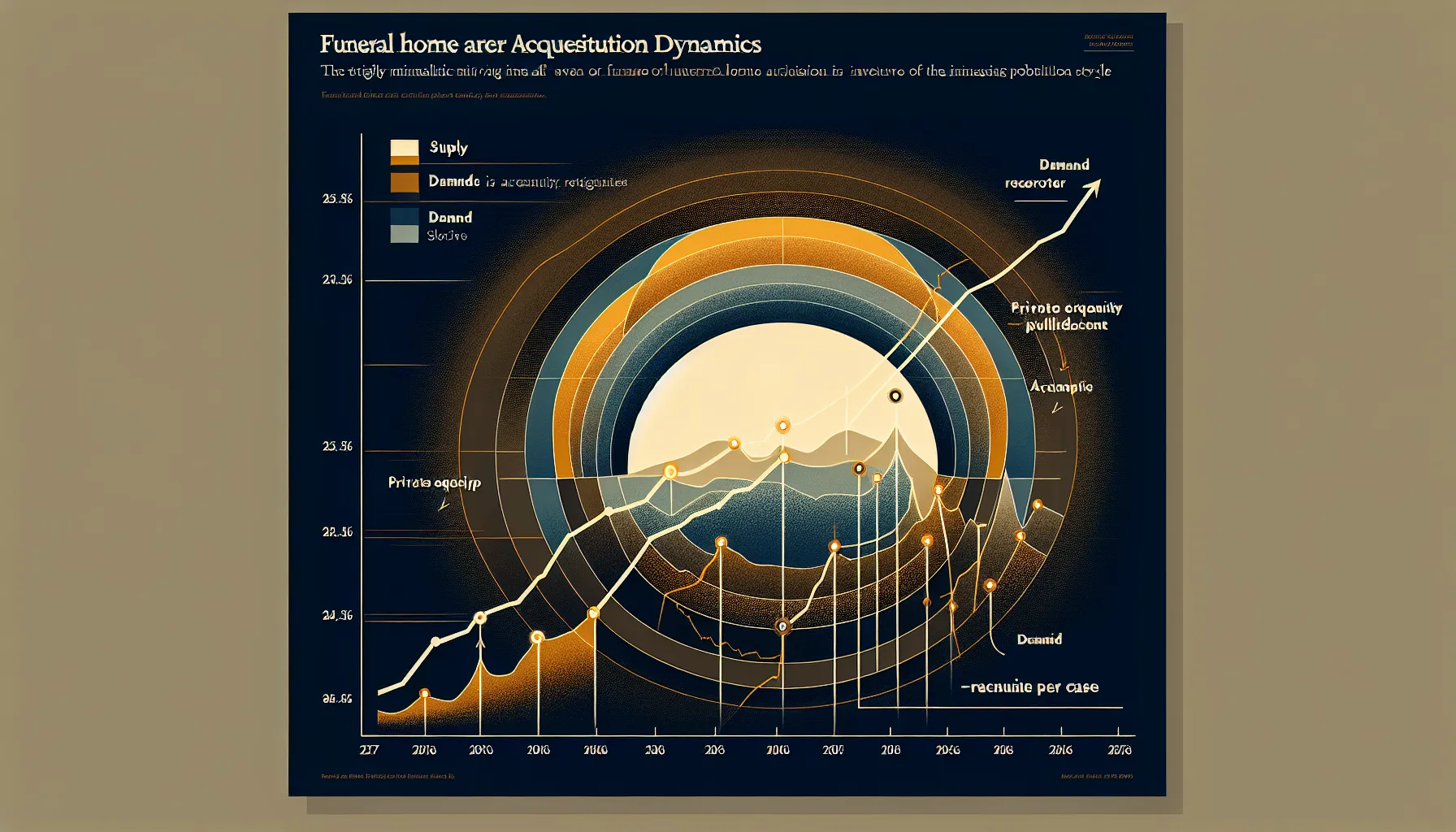 Market dynamics visualization showing supply, demand, and revenue trends converging to create a buyer opportunity window