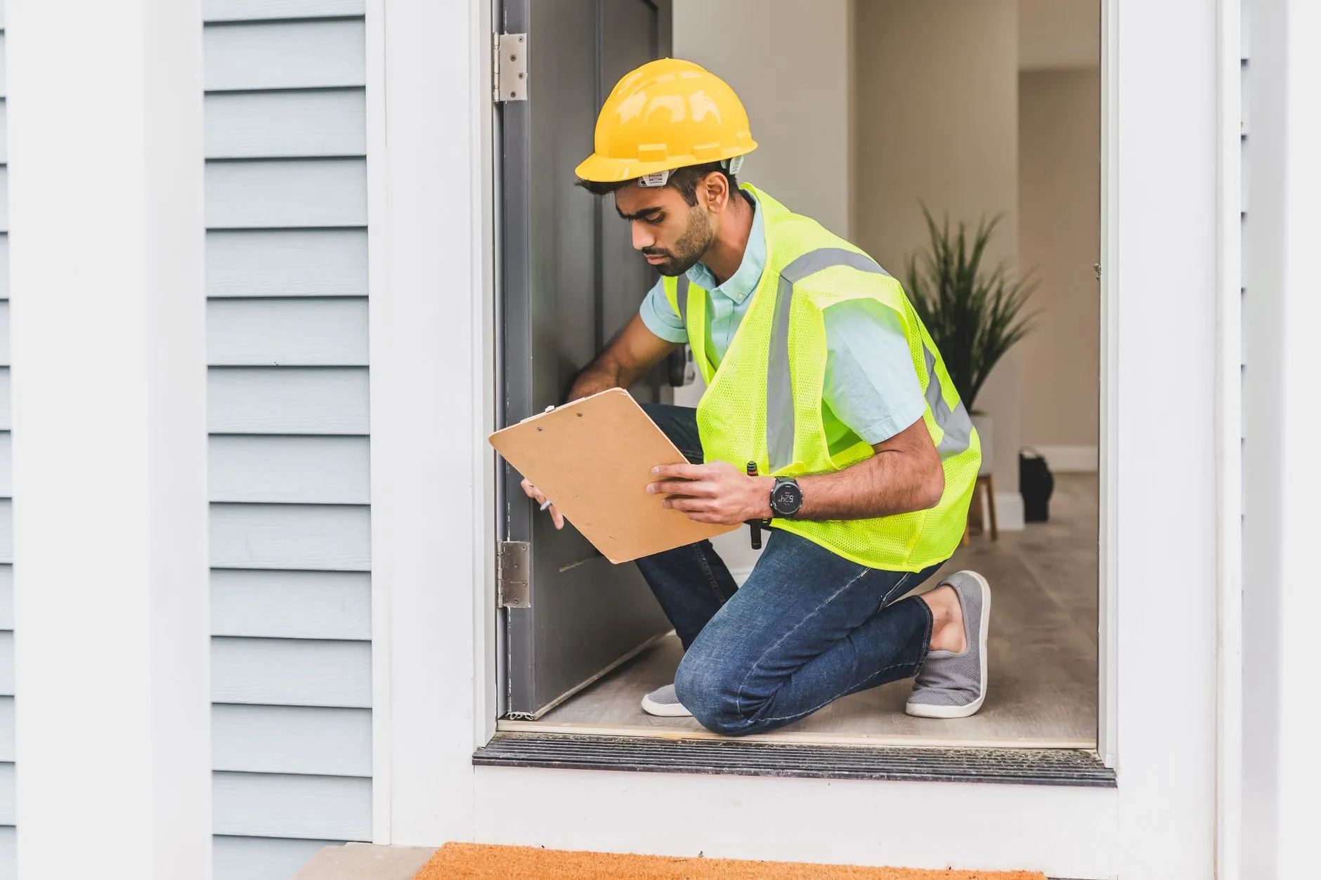Business professional reviewing a risk assessment checklist during an audit