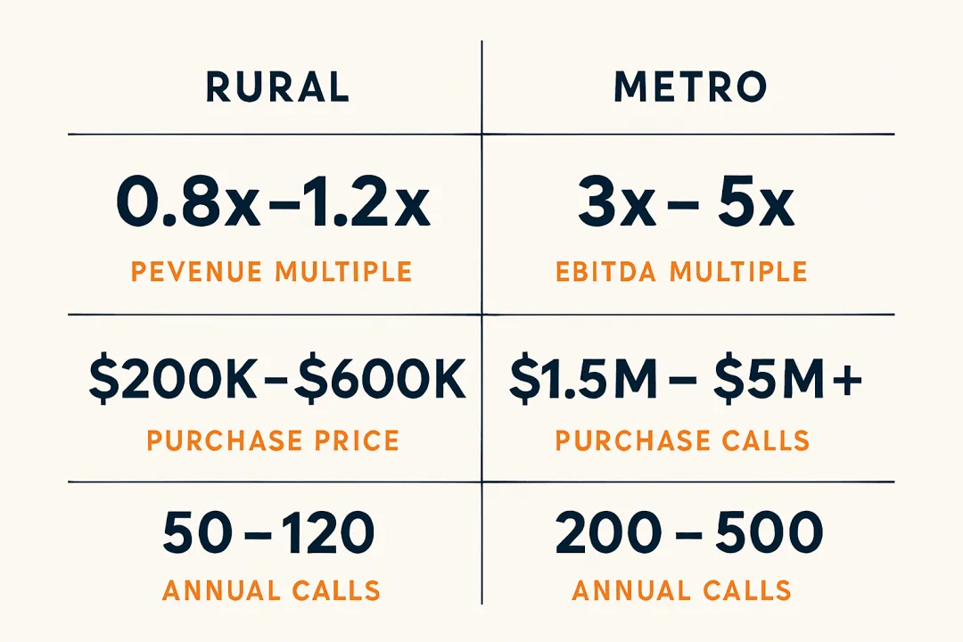 Rural vs metro funeral home valuation comparison